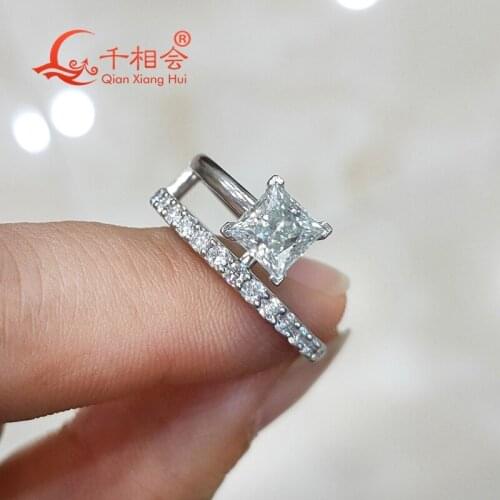 5.5mm square shape with half band white color Moissanite Diamond Silver 925 Ring Jewelry