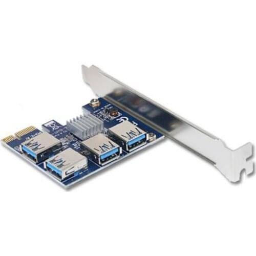 Used PCI Express Riser Card 1X to 16x 1 to 4 USB 3.0 Slot Multiplier Hub Adapter for Bitcoin Mining Miner BTC Devices