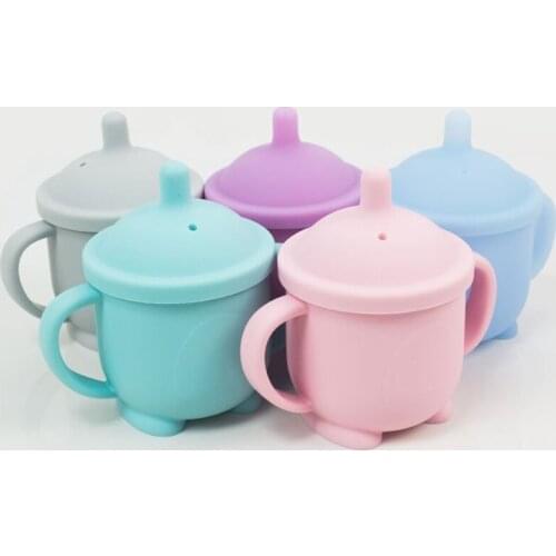 Baby Learning Feeding Cups Soft Silicone Drop Resistant for Toddlers and Children Drinking Cup with Solid Silicone Lids