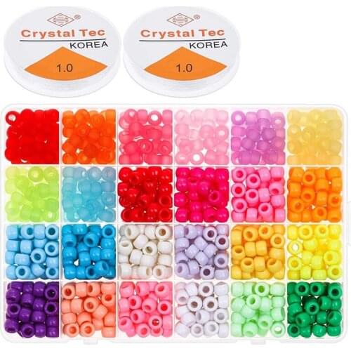 Pony Beads, Multi-Colored 6X9mm Rainbow Pony Beads Bulk for Friendship Bracelet, Jewelry Making and Hair Braids