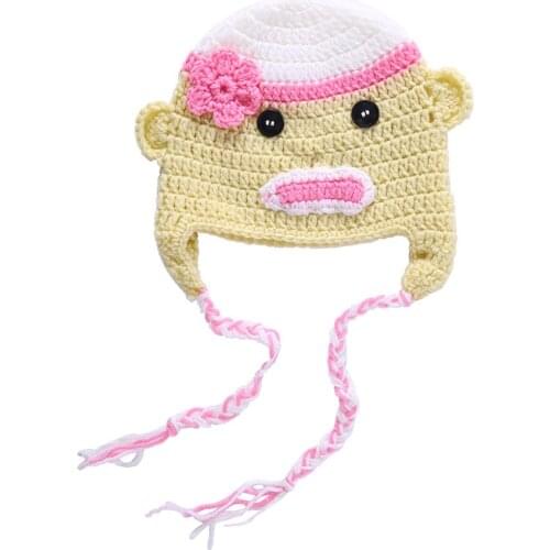 Champagne Pink Baby Kids Girl Cotton Knitted Braid Crochet Hat Cap Cute Earflap Warm Anime Size 3 5 8 12 Years Old
