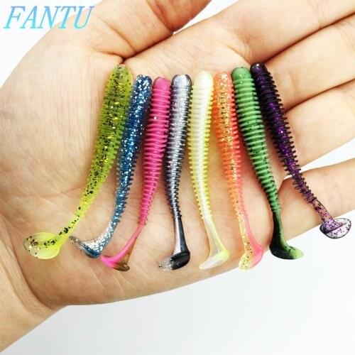 FANTU Fishing Lure Soft 5.6cm/0.84g Artificial T-Tail Fishing Soft Baits Leurre Peche Double Color Soft Lure Fishing Tackles