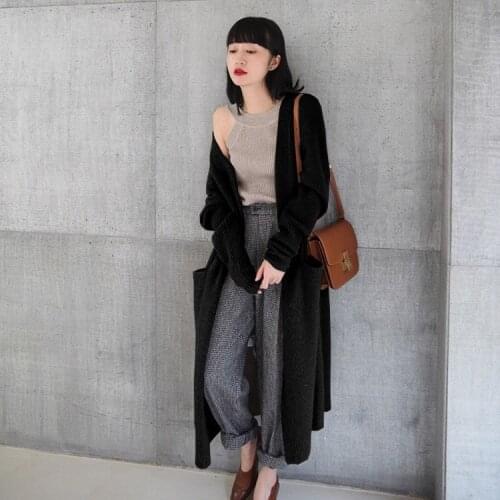 Womens Korean-Style Knitted Cardigan Solid Color Long-Sleeved 2020 Midi Sweater Coat Autumn Winter Casual Women Clothing 801G