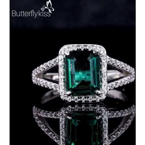 BK Luxury Emerald Rings For Women Girl Real 925 Sterling Silver Green Gemstone Female Gifts Wedding Engagement Fine Jewelry