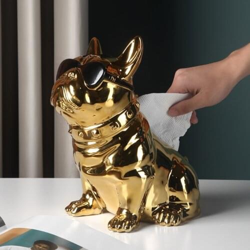 Creative Light Luxury Dog Room Home Decoration Accessories Ceramic Desktop Lovely Method Dog Fighting Ornaments Paper Towel Box