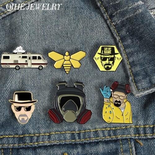 QIHE JEWELRY Gentleman Killer Pins BR BA Enamel Pins Movie Fans Metal Brooches Badges Denim Clothes Women Pins Gifts