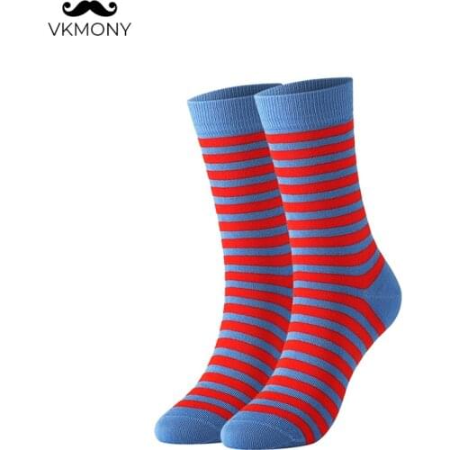 Man socks cotton stripe pattern men brand socks large size casual socks (EU 39-46) (US 7.0-12.0) VKMONY
