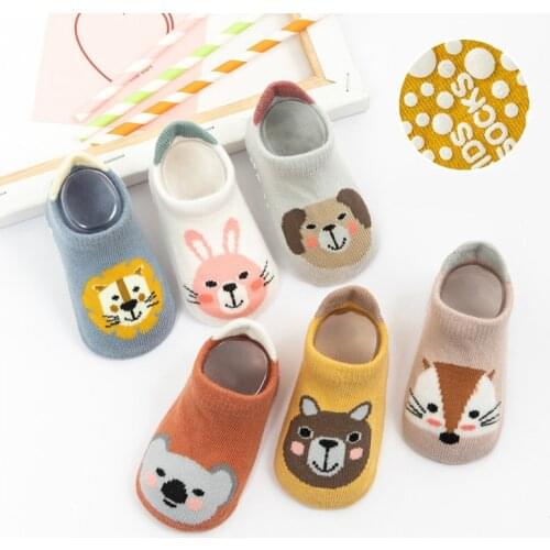 Soft Rubber Sole Dispensing Glue Non-slip Baby Floor Socks Cotton Cartoon Print Newborn Socks for Boy Girl Indoor Baby Boat Sock