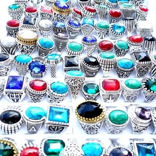 Wholesale 100 Pieces Men Womens Fashion Jewelry Rings Tibetan Silver Stone Variety of Styles Party Gifts Dropshipping