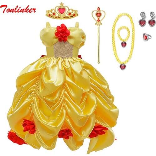 2020 New Belle Costume Princess Strapless Dress Summer Dress Girl Carnival Fancy Party Dress Child Clothing Grown Wands 2-10T