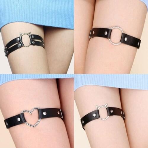 Womens Sexy Elasticity Harness Heart Leg Chain Garter Cosplay Spike High Quality Elastic Thigh Ring Black Punk Leather Garter