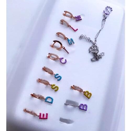 1 Pc Single Letter Drop Ear Cuff hoop Earring for Women Jewelry Accessories enamel colorful Letter Name dangle Piercing Earrings