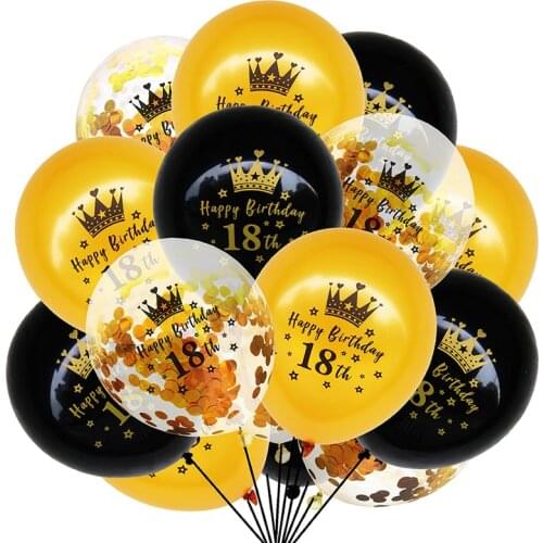 15pcs Happy Birthday Crown Latex Confetti Balloons Set 18/30/40/50/60th Printed Adult Birthday Party Decor Inflatable Globos