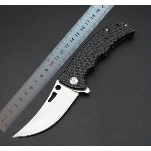 Freewolf 2 Handle Colors Ball Bearing Flipper Folding Knife D2 Satin Scimitar Blade TC4 Titanium Alloy Handle