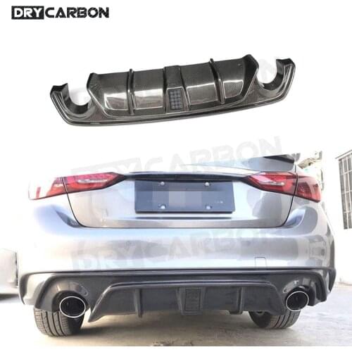 Carbon Fiber Car Rear Bumper Diffuser lip Spoiler with Brake Light for Infiniti Q50 Sedan 4 Door 2018 2019 Car Bumper Guard
