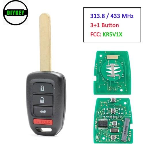 DIYKEY Smart Remote Car Key 3+1 Button 313.8MHz / 433MHz ID47 Chip for 2013-2016 Honda Accord Civic FCC ID:MLBHLIK6-1T