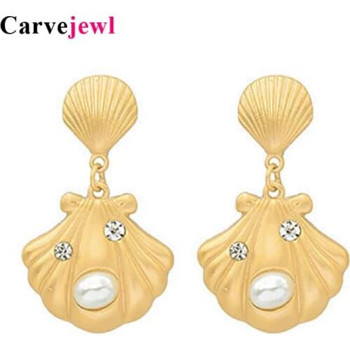 Carvejewl unique shell drop dangle earrings metal shell simulated pearl earrings for women jewelry new fashion Korean earrings