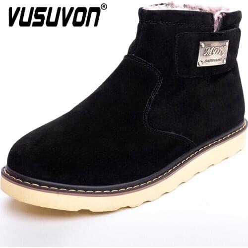 Winter Men Boots Suede Leather Warm Plush Snow Boots Outdoor Working Men Flats Comfortable Thick Fur Casual Boots Size 38-44