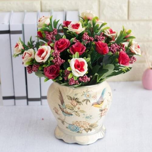 1Pc Romantic Fake Roses 6 Heads Artificial Flower Wedding Home Garden Decoration