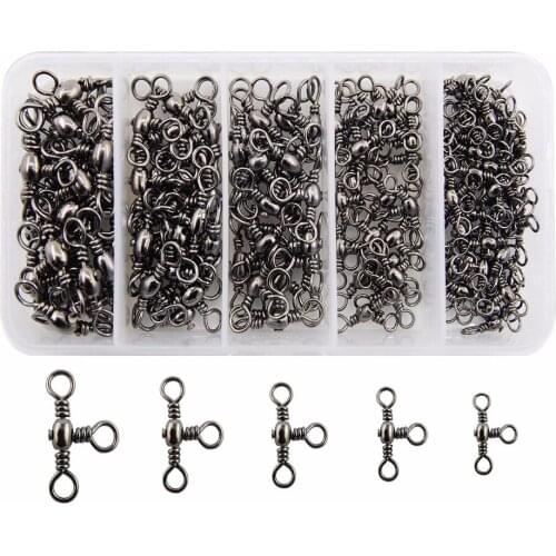 120pcs/Box Three Way Cross-Line Barrel Swivels 3 Way T-Turn Swivels Crossline Swivels Fishing Box Kit 5 Sizes