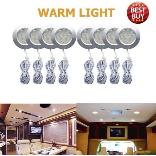 8PCS 12V 3W Warm LED Round Spot Interior Dome Ceiling Light For Car RV Caravan Camper Trailer Camper Warm Light