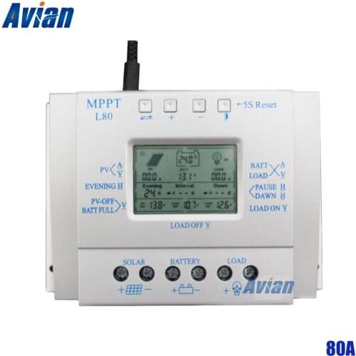 80A Solar Controller 12V 24V Auto with LCD Display Intelligent Solar Charge Controller with Light and Timer Control