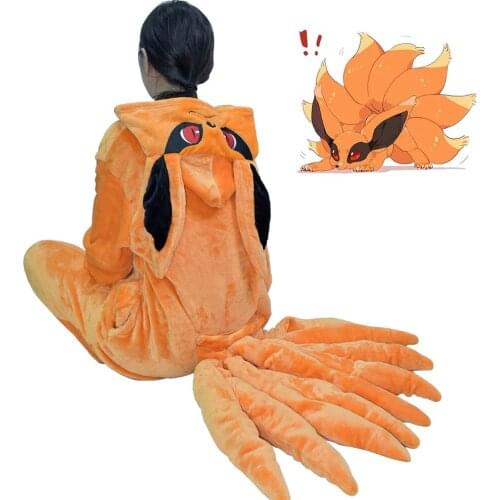 Anime Fox 9 Tails Cosplay Suit Animal Costume Onesie Adult Women Men Halloween Party Jumpsuits Orange Winter Funny Warm Pajama