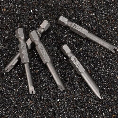 5pcs 50mm U Shaped Tip Screwdriver Bit 1/4" Hex Shank Electric Screwdriver Spanner Bits Magnetic For Screwdrivers Tool Parts