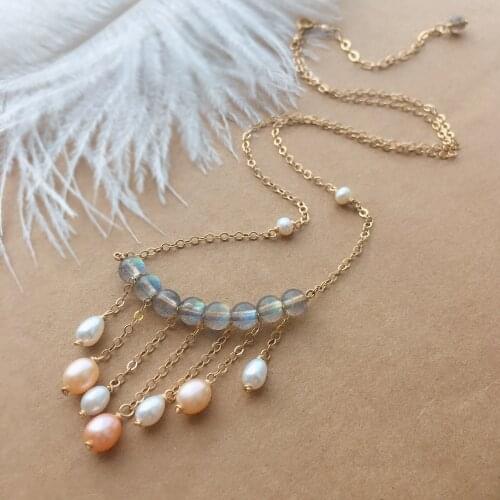 CCijiNG Fashion Grey Moon Pearl Tassel Necklaces Natural Crystal Romantic Pearl Jewelry Women High Quality SG1021