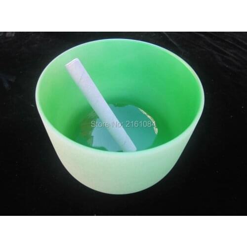 8" F Heart Chakra Green Color Frosted Crystal Singing Bowl with free suede and o ring