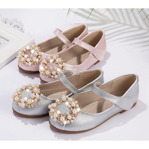 Children Leather Shoes Girls Pearl Sequin Flat Princess Shoes Baby Girl Kids Christmas Birthday Party Fashion Shoes