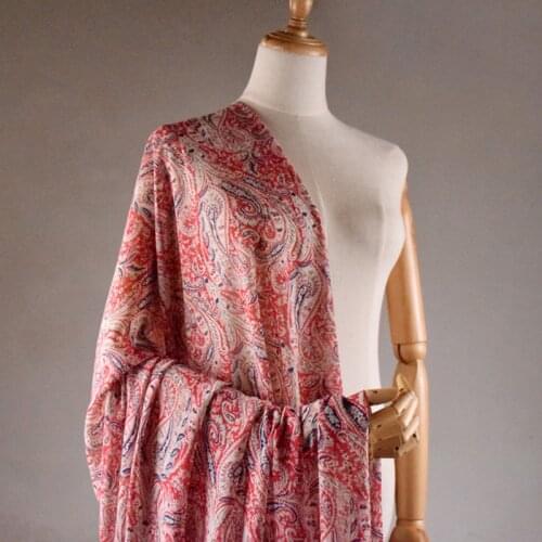 Half Meter Elegant China Wind Red Cashew Print Chiffon Fabric For Dress Shirt Cheongsam Telas Slight Transparent T1576