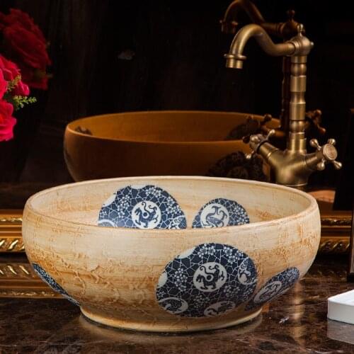 Europe Vintage Style Art wash basin Ceramic round Wash Basin Bathroom Sinks countertop bathroom wash basin bathroom sink bowl