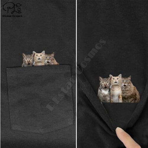 PLstar Cosmos T Shirt Fashion summer pocket Surprise cat printed t-shirt mens for women shirts Hip hop tops funny cotton tees