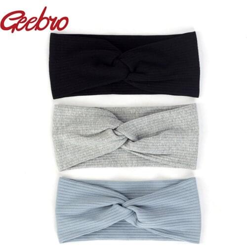 Geebro Women Ribbed Cotton Stretch Headband Striped Cross Knot Headwear Twisted Turban Headpiece Fashion Hair Accessories