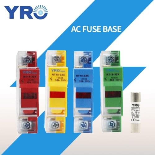 AC 1Sets 1P Colorful Fuse Base 690V With 10x38MM Fast Blow Ceramic Fuse Core 0.5A 1A 2A 3A 4A 5A 6A 8A 10A 16A 20A 25A 32A RO15