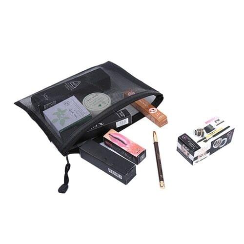 Black Cosmetic Bag Makeup Women Storage Transparent Mesh Organizer Wash Travel Portable Toiletry Multifunction