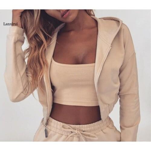 Running Costume 2 Pieces Set For Women Spring Fall Fashion Casual Slim Short Hooded Coat Jacket&Lacing Harem Trousers Tracksuit