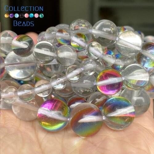Natural Multicolor Moonstone Crystal Glitter Stone Spacer Round Bead For Jewelry Making 6-12 MM DIY Bracelets Accessories 15"