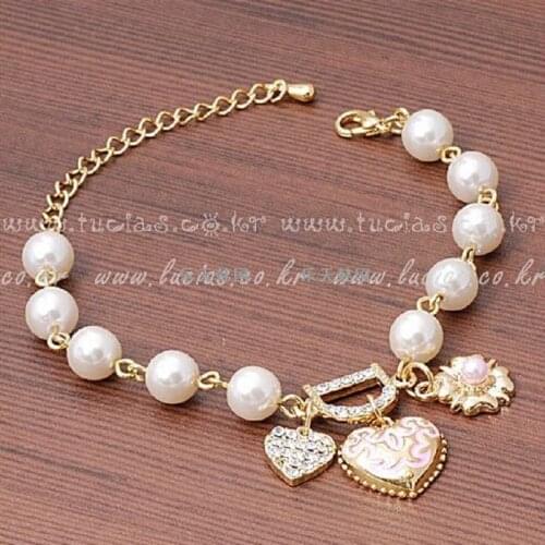 Summer Style New Fashion Jewelry Bohenmia Heart&D with Floral Imitation Pearl Love Heart Bracelets Bangles For Women