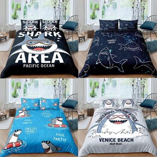 Lovely Cartoons Shark Duvet Cover Bedding Set Queen Size Duvet Cover Comforter Bed Cover Set Bedclothes Quilt Set Multiple size
