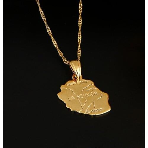 Fashion La Reunion Map Pendant Necklace Gold Color Country Map France Reunion Island Map Jewelry