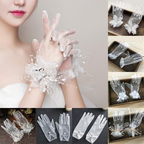 Fashion Women Sexy Transparentes Dot Print White Mesh Tulle Gloves Club Prom Wedding Party Dancing Dress Glove Accessories