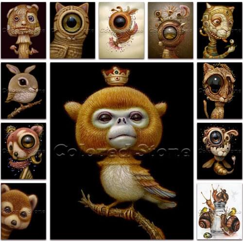 New Diamond painting Cartoon abstract animal cat fish deer tiger rabbit raccoon monkey 5D DIY Full Square Drill embroidery 091