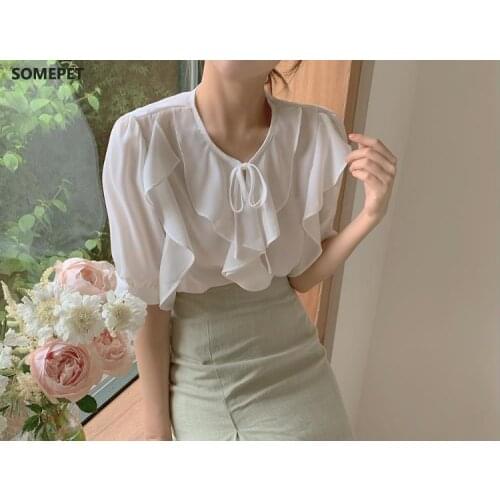 New Girls Summer blouse women chiffon suit short sleeves Tops high waist pencil skirt two piece suits Sell separately