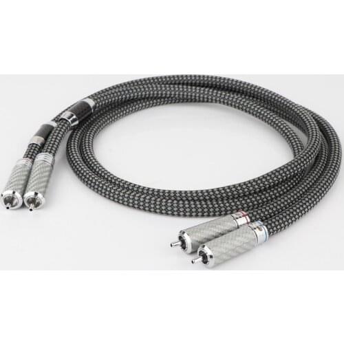 One Pair 99.998% OFC Copper Silver Plated RCA Interconnect Cable With Carbon Fiber RCA To RCA Male Plug