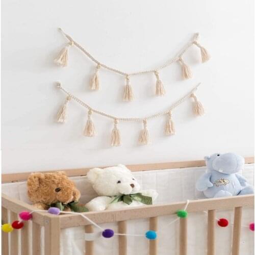 Bohemia Handmade Woven Tassel Garland Wooden Beads Belly Basket Decorative Macrame Wall Hangings Home Decor