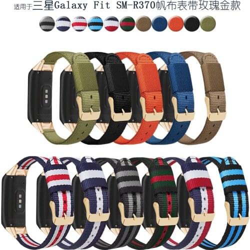 Fit for Samsung Galaxy Fit SM-R370 Nylon Canvas Silicone Wrist Strap Replacement Band Rose Gold Buckle