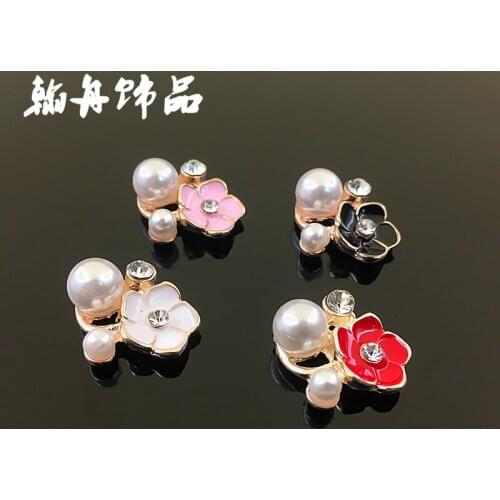 10pc 15*18mm Gold Color Alloy Flower Shape charm Enamel Pearl flower pendant For wedding Head pieces DIY Handmade Jewelry Making