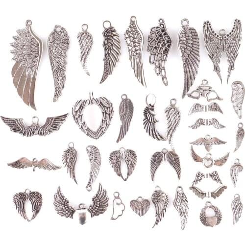 Mixed 36pcs/lot Metal Angle Wing Charms Wing Pendant For Halloween Gift Men Necklaces Making Jewelry
